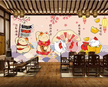 Brezplačna Dostava Ročno Poslikano Srečen Mačka Japonski Suši Japonski Restavraciji Sushi Trgovina Zidu po Meri, 3D Fotografije za Ozadje Zidana