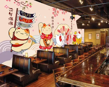Brezplačna Dostava Ročno Poslikano Srečen Mačka Japonski Suši Japonski Restavraciji Sushi Trgovina Zidu po Meri, 3D Fotografije za Ozadje Zidana