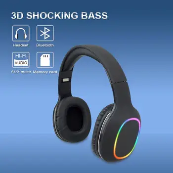 Brezžične Slušalke Bluetooth 5.0 Slušalke s 7 Barva Svetlobe Led Supoort TF Kartice Slušalke za Telefon, Računalnik
