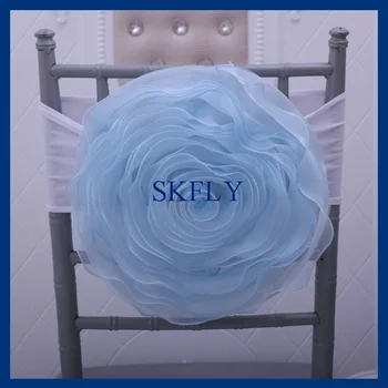 CH091G SKFLY poroko kakovostno dekoracijo velike organza svetlo modra stol roža z belo spandex band