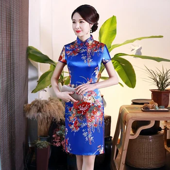 Cheongsam pomlad poletje nov slog, dame moda dekle mid-dolžina kratko krilo Kitajski slog krilo kitajski poročno obleko qipao