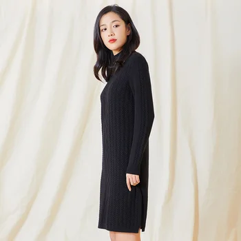 CHERICOM novo semi-visok ovratnik pleteno rokavi Ženske Mid-dolžina znanja majica korejskem slogu hujšanje pulover ženske 238019