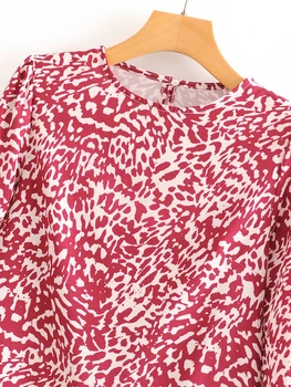 Chu Sau lepoto Nov Modni Boho Starana Rdeča Leopard Tiskanja Mini Obleka Ženske Počitnice Elegantno Seksi Svoboden O-vratu Plažo, Obleke, Mujer