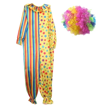 Cirkus Klovn Joker Jumpsuit Božični Kostum Obleko Pisane Lasulja Afro Odraslih