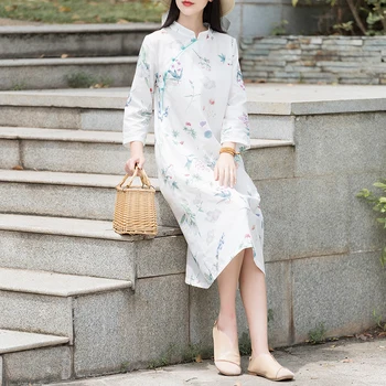 COIGARSAM Kitajski Slog Ženske obleke Novo Pomlad Cheongsam Obleke 6017