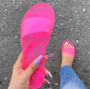 Copati Ženske 2020 Poletje Ženska Jelly Čevlji Candy barve PVC Ravno Sandali Ženske Peep Toe Priložnostne Strani Ženska Flip Flops Plaži