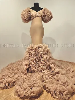 Cvetlični Ogrlicom Poročne Porodniškega Obleke Seksi Režejo Zabuhle Rokav Elastična Meri Ženske Sirena Party Obleke Plus Velikost