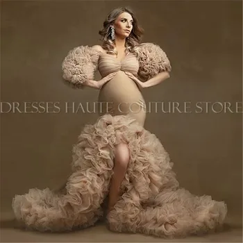Cvetlični Ogrlicom Poročne Porodniškega Obleke Seksi Režejo Zabuhle Rokav Elastična Meri Ženske Sirena Party Obleke Plus Velikost