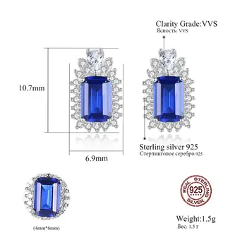 CZCITY Kvadratnih Jasno Safir Stud Uhani Srebrno S925 Modra Gemstone Ogrlice Božična Darila za Ženske
