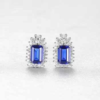 CZCITY Kvadratnih Jasno Safir Stud Uhani Srebrno S925 Modra Gemstone Ogrlice Božična Darila za Ženske