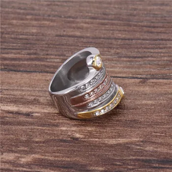 Debelo Fine Nakit, tri barve, prevlečen prst prstan moda crysta prstani, nakit iz titana jekla obroči za ženske brezplačna dostava