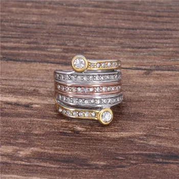 Debelo Fine Nakit, tri barve, prevlečen prst prstan moda crysta prstani, nakit iz titana jekla obroči za ženske brezplačna dostava
