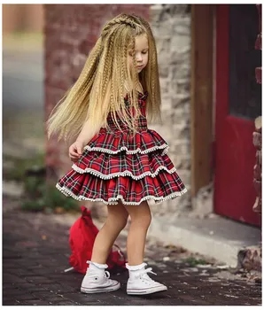 Dekleta Obleke Nove Rdeče Kariran Tiskanja Tutu Stranka Camisole Poletje Obleko brez Rokavov Princesa Obleko Baby otroška Oblačila