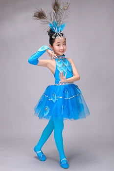 Dekleta Pav Ples Kitajski Državni Uspešnosti Kostume Nacionalni Ples Otrok Dai Plesne Kostume krilo.Pokrivala za nogavice, čevlji