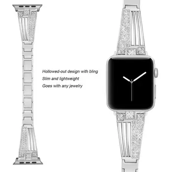 Diamantno Zapestnico Za Apple Watch 38 mm 42mm 40 mm 44 mm Pas Za iWatch Serije 4 3 2 1 iz Nerjavečega Jekla Watch Band