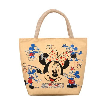 Disney risanke majhno vrečko nove modne natisnjeni platno vrečko prosti čas minnie mouse kosilo vrečko sprehod strani ukrivljen majhen kovanec vrečko torbici