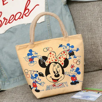 Disney risanke majhno vrečko nove modne natisnjeni platno vrečko prosti čas minnie mouse kosilo vrečko sprehod strani ukrivljen majhen kovanec vrečko torbici