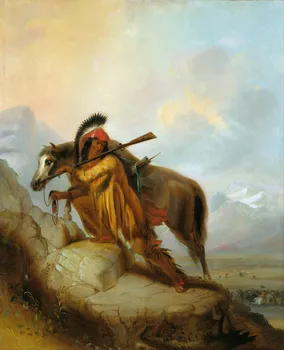 DOBRA kvaliteta -VRH Zahodne Umetnosti oljno slikarstvo-Ameriški domorodci Indijski s konja Lovec TISKANJA UMETNOST slikarstvo na platno