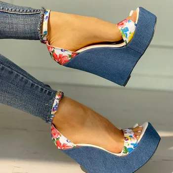 Doratasia nove blagovne Znamke Tiskane debele platforme za poletne sandale dropship klini čevlji ženske, ekstremno visoke pete