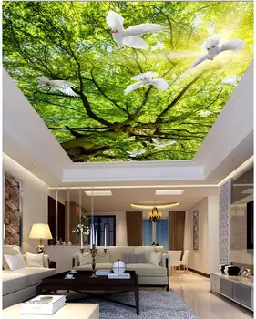 Drevo, dnevna soba, spalnica strop sonce Krajine ozadje freske na stropu 3d ozadje dnevna soba