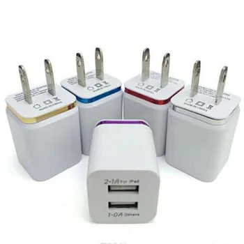 Dvojno USB Polnilnik Doma potovalni napajalnik 5V 2.1 ZDA, EU, Kovinski NAPAJALNIK 2 vrata plug za iphone za Samsung 200pcs