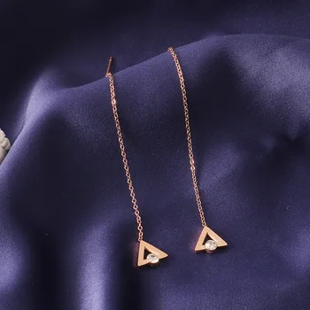Edinstven iz Nerjavečega Jekla Dolge Verige Kristalno Visijo Uhani za Ženske Stranka Nakit Geometrijske Rose Zlata Barva Trikotnika Uhani