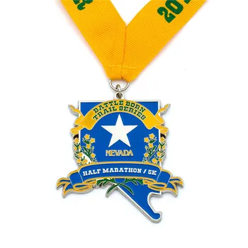 Emajl medalje po meri visoko kakovost po meri naslikal medalje z rumenimi trakovi vroče prodaje po meri športnih medaljo
