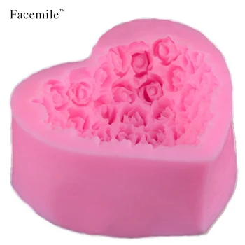 Facemile Srce Oblika Rose Cvet Torto Plesni Silikonski Valentine ' s Creative 3D Rose Cvet Fondat Čokolada Dekoracijo Plesni 04086