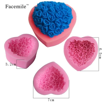 Facemile Srce Oblika Rose Cvet Torto Plesni Silikonski Valentine ' s Creative 3D Rose Cvet Fondat Čokolada Dekoracijo Plesni 04086