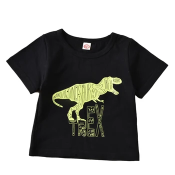 Fant je Risanka Dinozaver Natisnjeni 2Pcs Barve, Kratek Rokav Krog Vratu T-shirt z Elastičnim Pasom, Kratke Hlače, Oblačila, ki