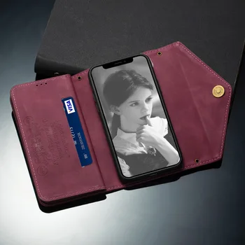 Flip Snemljiv Pokrov Magneta Zaprtje Torbico za IPhone12 Mini 11 Pro Max X XS XR 7 8Plus Zadrgo Usnjena Denarnica, Telefon Primeru