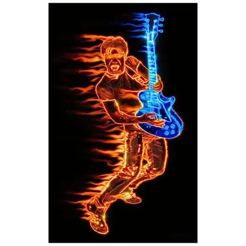 Fraktal neon človek s kitaro DIY Diamond Slikarstvo burning man kitara Diamond Vezenje Navzkrižno Šiv Nosorogovo Mozaik Slikarstvo