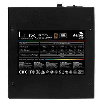 Gaming Napajanje Aerocool LUXRGB650M RGB 650W Črna