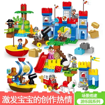 Gegele Otrok Sestaviti Gradnike Plastični Velikih Delcev Piratske Ladje Puzzle Črkovanje Igrače za Otroke