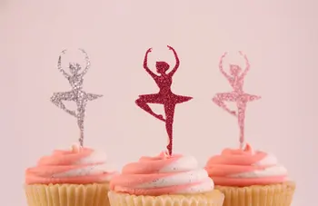 Glittery Balerina Cupcake Toppers dekle baby tuš poroko Balet Rojstni dan, Ples Stranka Dekor