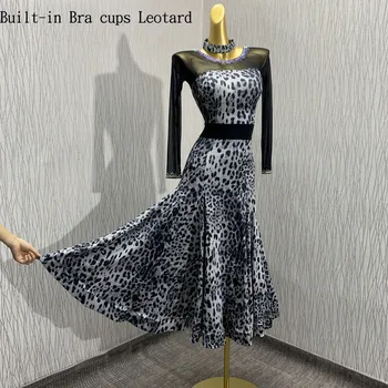 GOODANPAR 2020 dvorana plesno obleko za ženske dolge rokave praksi oblačila standard dancewear Zgrajena v Modrc standard dre Leopard