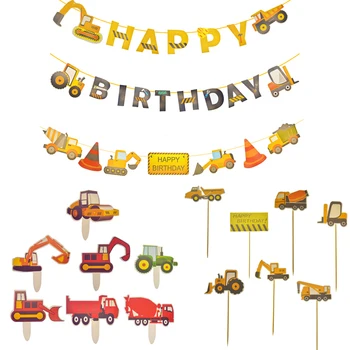 Gradbeništvo Happy Birthday Banner Vozila Tovornjak Garland Stranka Dobave Dekoracijo Set za otroke Stranka Baby Tuš uslug