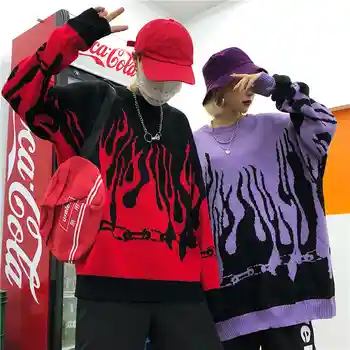 Harajuku Hip Pop Unisex Pulover 2019 Najnovejši Vzletno-Pristajalne Steze Pari Vestidos Ujemanja Obleke Ohlapen Pulover Moški & Ženske Mode