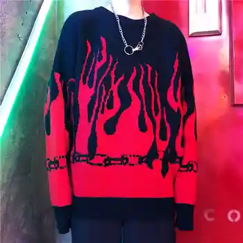 Harajuku Hip Pop Unisex Pulover 2019 Najnovejši Vzletno-Pristajalne Steze Pari Vestidos Ujemanja Obleke Ohlapen Pulover Moški & Ženske Mode
