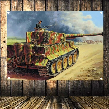 HD Platno, Tisk Slikarstvo Doma Dekor GER Wehrmacht Tank Tiger WW II Stare Fotografije Wall Art Štiri-luknjo Zastava Banner Vojaške Plakat B5
