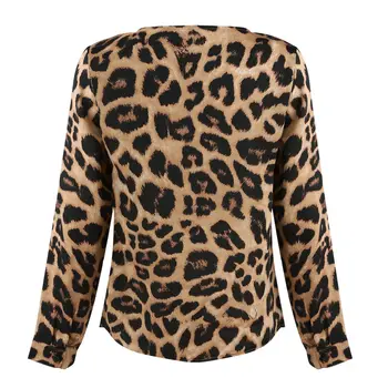Hirigin Leopard Tiskanja Ženska Bluza Z Dolgimi Rokavi V Vratu Moda Za Ženske Sexy Majica Oversize Svoboden Vrhovi Outwear