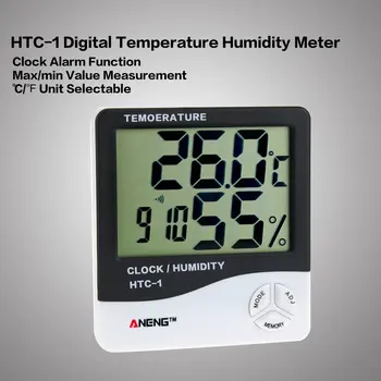 HTC-1 Zaprtih LCD Elektronski Digitalni Temperatura Vlažnost Meter Soba Termometer, Higrometer Budilka Vremenske Postaje