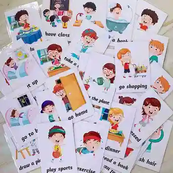 Ime izdelka: 34 angleški Učnih Kartic za Otroke Risanka Vsakodnevno Vedenje Flash Kartice Baby Zgodnjega Učenja Pomnilnika Igre