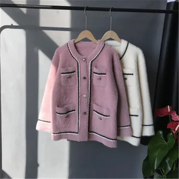 Imitacija mink runo 2020 jesen in zimo, korejski svoboden malo dišave pulover ženske pletene cardigan jakna