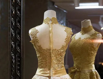 JaneVini 2020 Zlato Čipke Družico Obleke Kratek Plus Velikost Formalno Obleko Ženske Elegantne Visoko Vratu Odklon Til Stranki Poroka Oblek