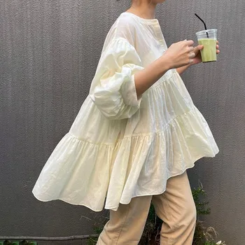 Japonska Sveži Lady Šifon Bluzo Svoboden Priložnostne Obrabe Ulica Srajce Jeseni Koreja Trdna Ženske Vrhovi Vrečasta Modni Mladega Dekleta Majice