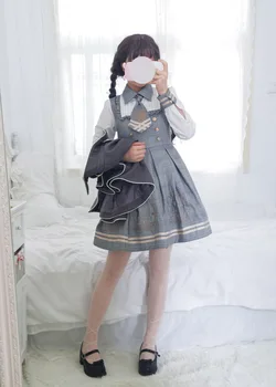 Japonski Lolita Nastavite Obleko Sladko Dekle Šoli Britanski Stil Kariran Obleko Z Volnene Bat Cape Plašč Dvakrat Zapored River Plašč Set