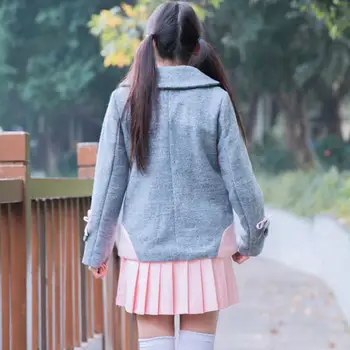 Japonski slog 2020 jeseni in pozimi nove modne blagovne znamke Debelejši Volnene Suknjič dvojno zapenjanje z žametno vezenje plašč wj1507