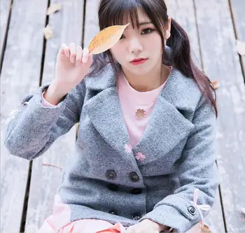 Japonski slog 2020 jeseni in pozimi nove modne blagovne znamke Debelejši Volnene Suknjič dvojno zapenjanje z žametno vezenje plašč wj1507