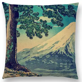 Japonski Slog Krajinskega Slikarstva Štiri Letne Čase Narave Pokrajino Fuji Gore, Drevesa, Reke, Morja Retro Blazine Pokrov Vzglavnik
